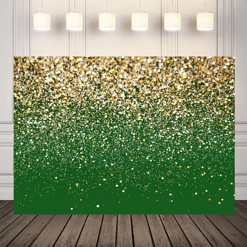 LYCGS 8x6ft Green and Gold Backdrop Birthday Gold Spots Bokeh
