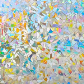 LEMON CLOUD Window Film, Decorative 3D Window Privacy Film and Stained Glass Window Stickers, Rainbow Cling Holographic,No Glue Frosted Anti-UV(3D Half Moon 17.5 x 78.7inches)