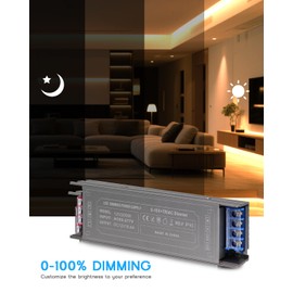 VOEWT Dimmable LED Driver,200 Watts Power Supply 85V-277V AC to 12V DC Converter,Quiet and Small Transformer Low Voltage Output for Strip Light, Lamp