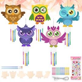 Moosono Owl Wind Chime Craft Set Children DIY Wooden Pendant Craft Set Wooden Crafts Children's Birthday Gifts Creative Sets Wind Chimes for Girls Boys (6 Pieces Graduation, Girls and Boys
