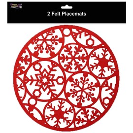 Theme Machine Christmas Tableware - 2 Pack Snowflake Placemats Red Felt Material 30cm x 30cm