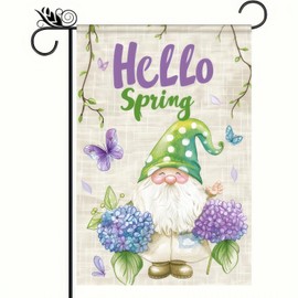 BlissYard Spring Garden Flag Spring Yard Flag Adorable Gnome with Hydrangeas "Hello Spring" Backdrop Design Double-Sided 12x18 Inches Garden Decor Yard Flag for Outdoor Seasonal Decor