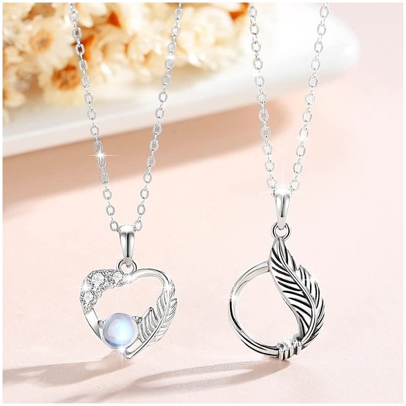 Nicoiro NSPN28 Pair Necklace, Wings, Moonlight, S925, Matching Couple, Sterling