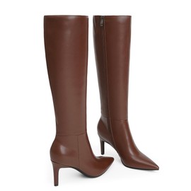 Easyfox Long Brown Boots for Women Knee High Boots Stiletto High Heel Pointed Toe Tall Fall Boots Size 10