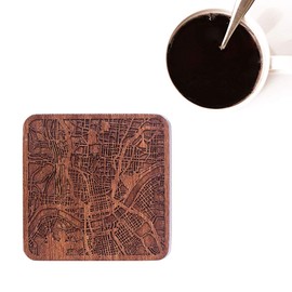Cincinnati, OH Map Coaster, Set of 4, Sapele Wooden Coaster with city map, Multiple city optional, Handmade