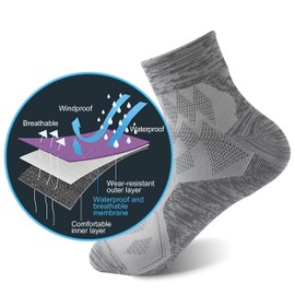 RANDY SUN Waterproof Hiking Socks, Womens Youth Moisture Wicking Winter Cushioned Trekking Ankle Dry Socks for Soccer Jogging 1 Pair (Gray, X-Small)