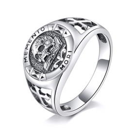 URONE Memento Mori Ring 925 Sterling Silver Memento Mori Ring Skull Stoic Jewelry Gifts For Men Women