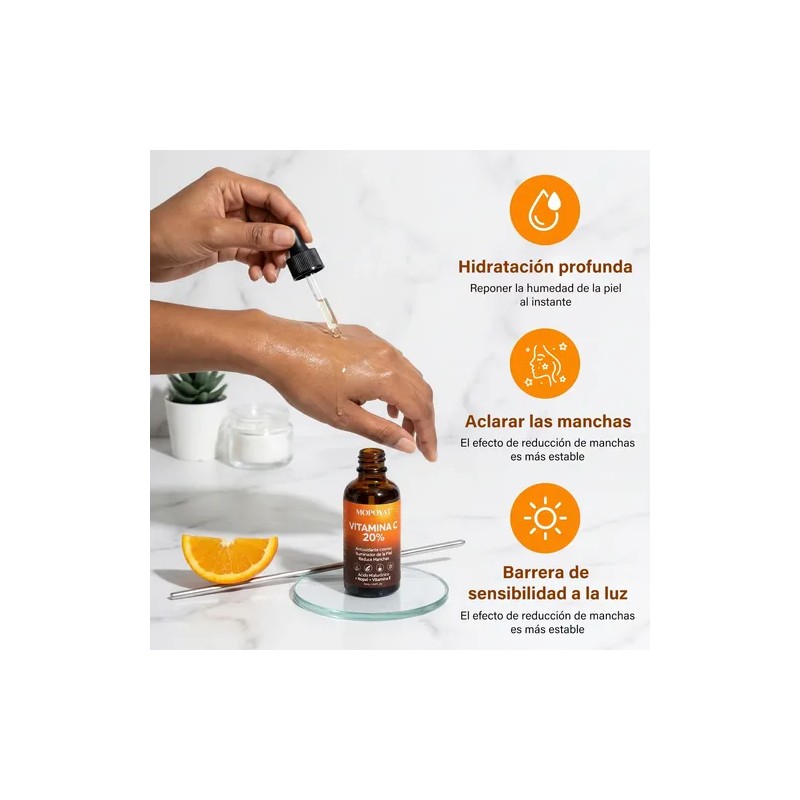 Serum Facial Brillante Con 20% Vitamina C Ácido Hialurónico