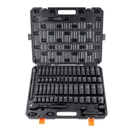 65-Piece 1/2" Drive Impact Socket Set - SAE (3/8"-1-1/4") & Metric (10-24mm) | Cr-V Steel 6-Point Sockets w/Storage Case - Professional Grade for Auto & Industrial Repairs"