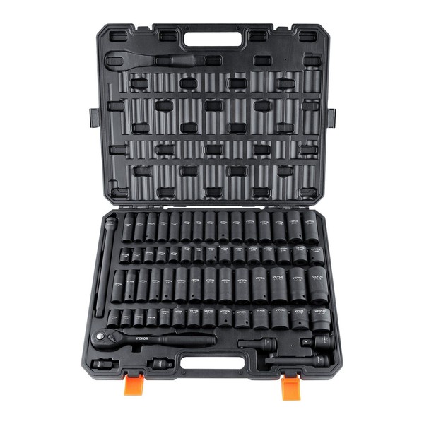 65-Piece 1/2" Drive Impact Socket Set - SAE (3/8"-1-1/4") &