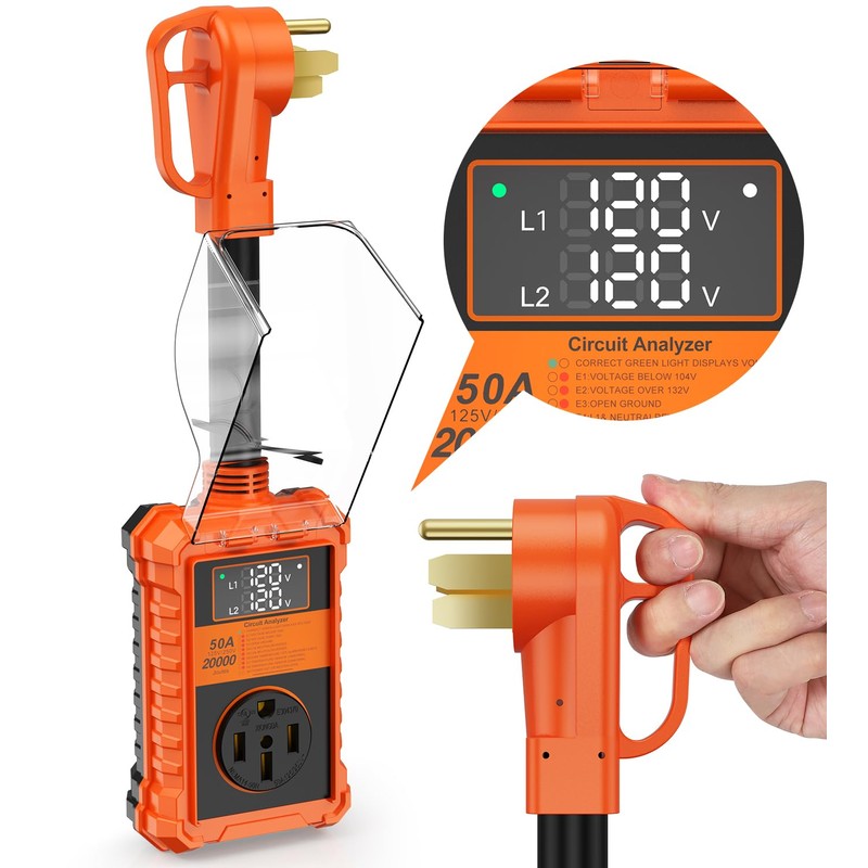 RV Surge Protector 50 Amp, 20000 Joules RV Circuit Analyzer