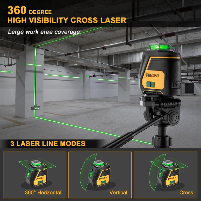 PREXISO 360 Laser Level with Tripod - IP54 Rechargeable Wide