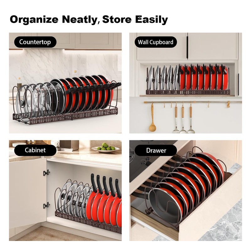 Housolution Pot and Pan Organizer Rack for Cabinet, Expandable Pot