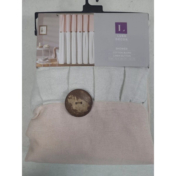 Lush Decor Blush & White Linen cotten blend Button Shower