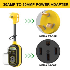 EyGde 30 Amp to 50 Amp RV Adapter with Surge Protector Waterproof, 4500J RV Circuit Analyzer Voltage Protector for Camper Travel Trailer - with Easy to Use Handle, RV Adapter Plug TT-30P to 14-50R
