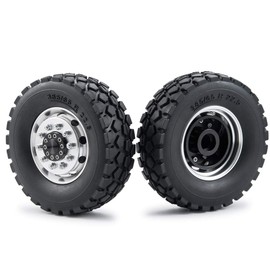 ZuoLan Set of 2 RC Trailer Front Rims Alloy Wheels Wheel Hubs with Tyres for 1/14th Tamiya RC Tractor Truck Car Trailer
