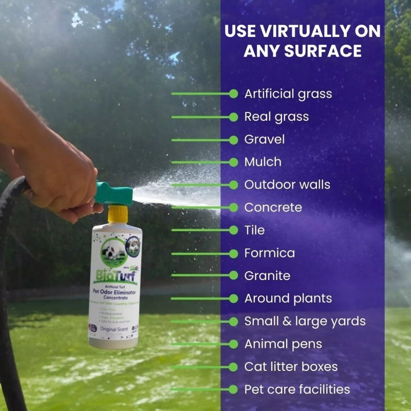 BioTurf BioS+ Artificial Turf Pet Odor Eliminator - Organic, Non-Toxic,