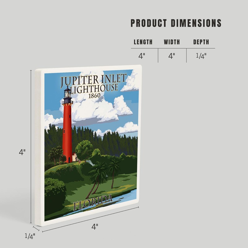 Lantern Press Jupiter, Florida, Jupiter Inlet Lighthouse (Absorbent Ceramic Coaster,