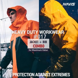 Men's PRO Workwear 3-Piece Waterproof Rain Jacket & Bib Pants Set - Heavy Duty PU Eco-Friendly 2-Tone Functional Design (Vibrant Orange-Black,Large)