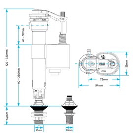 SPARES2GO Toilet Cistern Fill Valve Universal Dual Height Adjustable 4-in-1 Water Float Kit (Bottom or Side Entry)