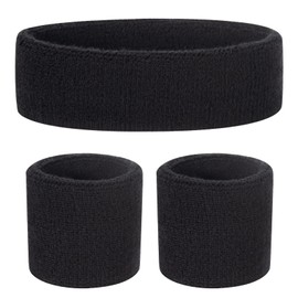 ONUPGO Kids Sweatbands Toddler Headband Wristband Set - Athletic Cotton Baby Sweat Band for Kids Youth Baby (1 Headband + 2 Wristbands) (Black)