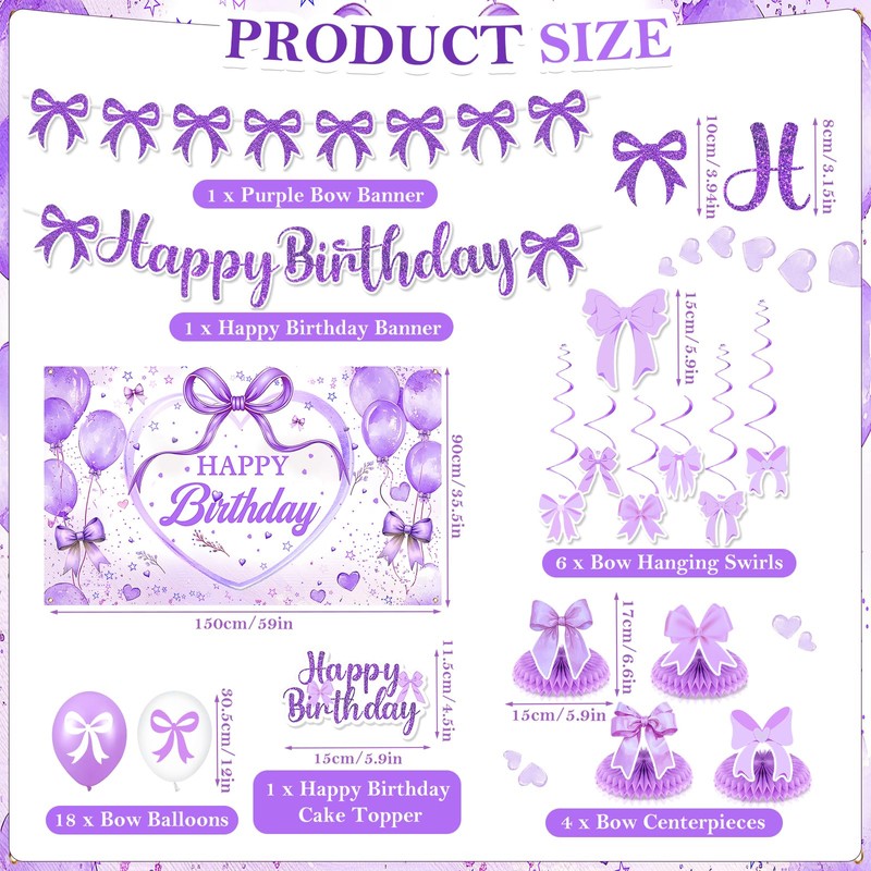 Purple Bow Birthday Party Decorations Purple Bow Happy Birthday Banner