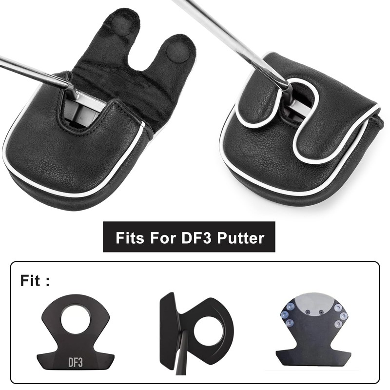 Golf Mallet Putter Cover Headcover, Black Magnetic Closure Premium Leather