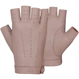 GSG Women's Driving Gloves Fingerless Leather Motorcycle Gloves Unlined Half Finger Beige Medium