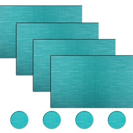 BECHEN Vinyl Placemats and Coasters,Washable Table Mats Easy to Clean Woven Placemats for Dining Table Set of 4(Cyan Blue)