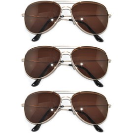 3 pairs Classic Aviator Style Sunglasses Metal Frame Gold Color Brown Lens 3 Pack
