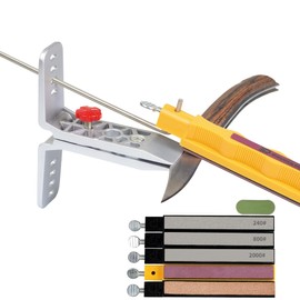 Lehwoik Messerschärfsystem, Profi Messerschärfer mit kontrolliertem Winkel, Kochmesserschärfer für den Innen und Außenbereich, 3 Diamant + 1 Wasser Stein + 1 Lederband (Kein Honöl)