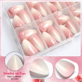 AddFavor 120pcs Ombre Press on Nails Short Almond - Pink White Gradient Fake Nails Press ons Almond Stick on Nails for Women