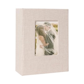 RECUTMS Photo Album 6x4 100 Pockets Small Photo Album Slip in Black Pages Photo Books for Wedding Baby Christmas Birthday Graduation（Beige）