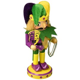 Santa's Workshop Mardi Gras Jester Nutcracker Figurine, 10" Tall, Purple/Yellow/Green