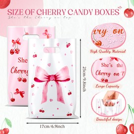 Motiskyy 50 Pcs Cherry Party Favors Bags She's the Cherry on Top Goodie Bags Fruit Bow Themed Party Decorations Coquette Bow Prints Supplies for Girls Women Baby Shower Birthday