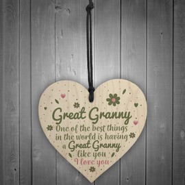 RED OCEAN Great Granny Gift Wooden Heart Grandparent Birthday Gift For Her Gifts For Women
