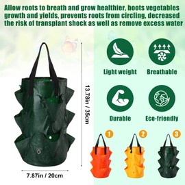 Gerrii 9 Pcs Hanging Strawberry Planter 3 Gallon Strawberry Upside Down Planter Plastic Strawberry Grow Bags with Handles Foldable Planting Container for Tomato Herb Vegetables Flower Gardening