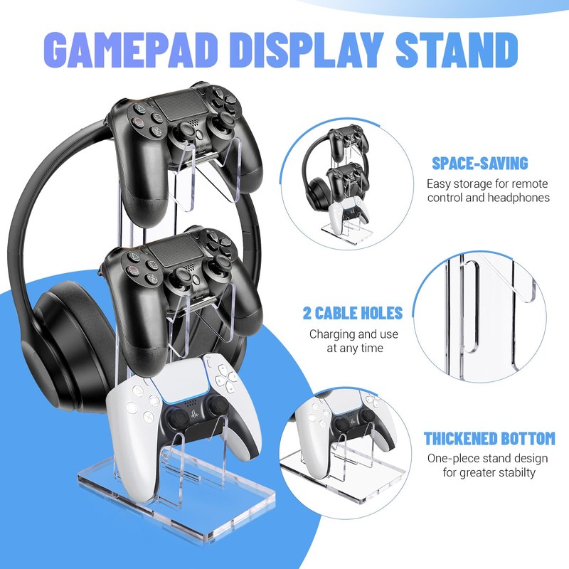 Chihutown Acrylic Headphone Stand, Transparent Controller Holder, Three Floors Headset