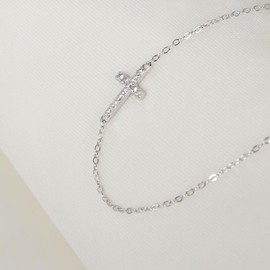 SILBERTALE 925 Sterling Silver Cross Bracelet for Women Dainty Faith Bracelets Religious Adjustable Cubic Zirconia Bracelets Confirmation Gifts