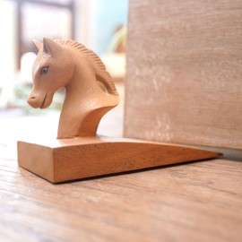 NOVICA Brown Hand Carved Suar Wood Horse Door Stopper, 'Handy Horse In Brown'