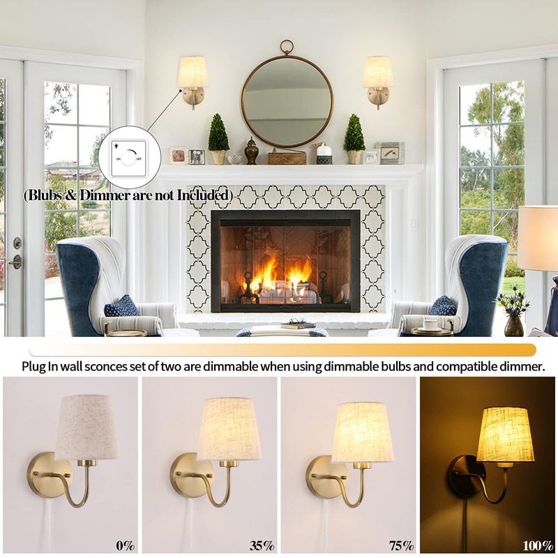 LASENCHOO Plug in Wall Sconces Set of Two, Modern Wall