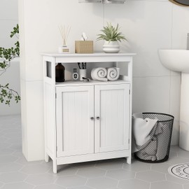 OQSC Bathroom Floor Cabinet Freestanding Storage Cabinet with Adjustable Shelf and Doors for Bathroom Living Room Kitchen (Two Doors, White)