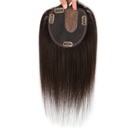 RemeeHi Crown Hair Topper Clip on Hairpiece Human Hair Topper Hair Cover for Women Medium Length 30cm Dark Brown