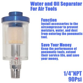 Qolekog Oil Water Separator for Air Line, 1/4 Inch NPT Inlet and Outlet, Air Compressor Water Separator Filter, Water Separator For Air Compressor Line Dryer 90 PSI (4Pcs)