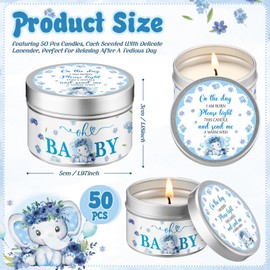 Threlaco 50 Pcs Baby Shower Party Favors Candles Lavender Scented Gender Reveal Candle Gifts Bulk Candles for Favors Baby Shower Favors Rustic Tea Lights Candles Return Gifts (Elephant)