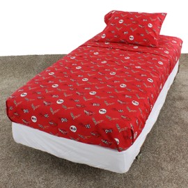Corvette Sheet Set Full Sized 4 Piece Sheet Set, Red Color Background, 1 Flat Sheet, 1 Fitted Sheet, 2 Pillowcases