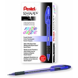 Pentel R.S.V.P. Razzle-Dazzle Ballpoint Pen, Medium Line, Violet Barrel, Black Ink, Box of 12 (BK91RDV-A)