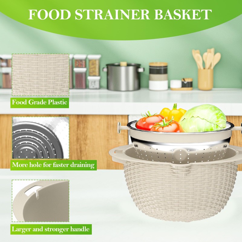 4-1 Colander with Bowl Set - Rotatable Strainers for Kitchen,