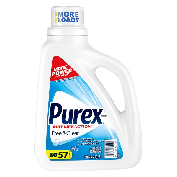 Purex Liquid Laundry Detergent 57 Loads, Free & Clear, Unscented, 75 Fl Oz