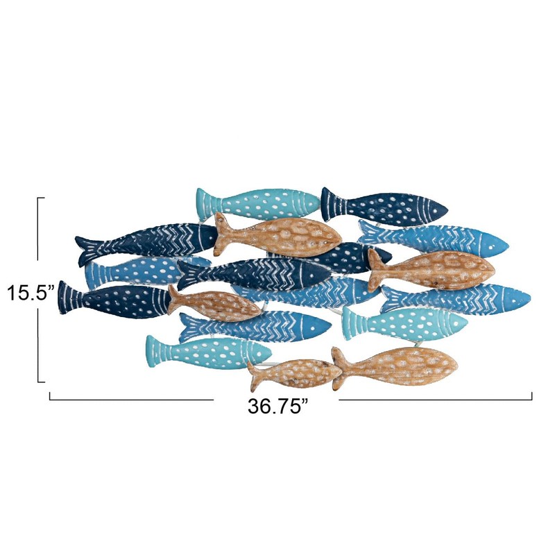 Creative Co-op Wood School of Fish Wall Décor, Distressed Blue